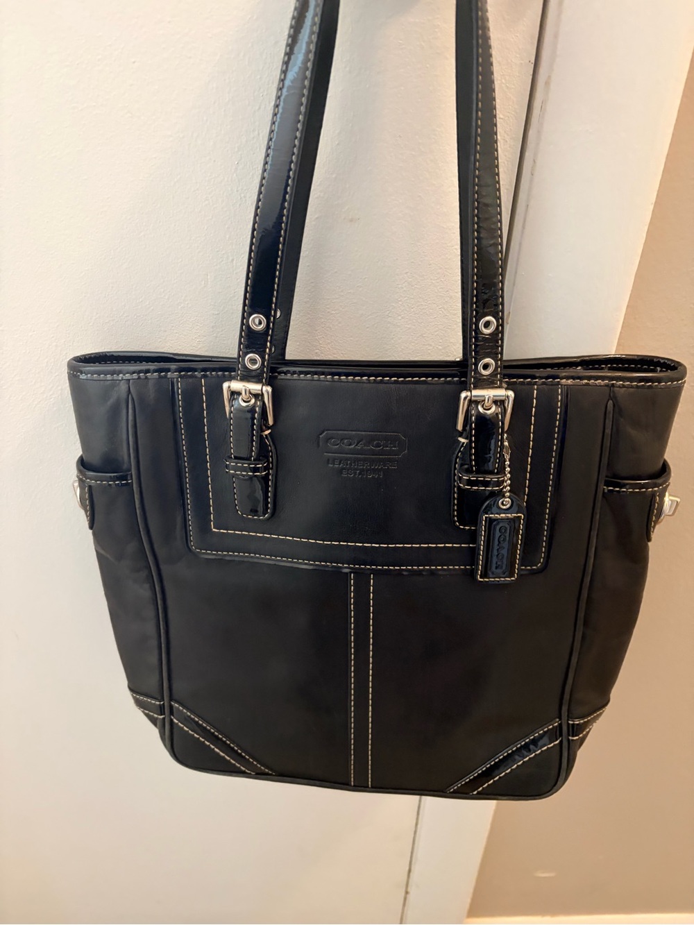 Vtg Coach Legacy Hampton Gallery Black Leather Tote Bag F10412 Contrast Stitch